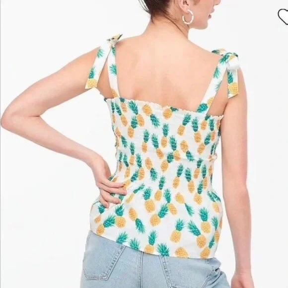 NWT J. CREW Pineapple Smocked Tie Tank Top (Small) - Picture 4 of 9